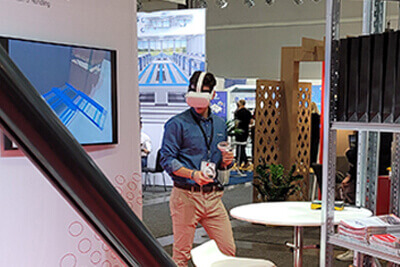 Virtual reality head set in use